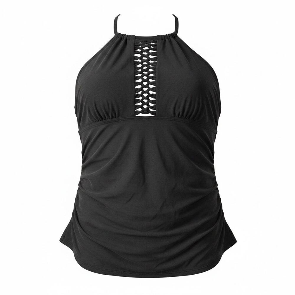 Swimsuits For All Black Crochet High Neck Tankini Top Beach Pool Resort Size 16